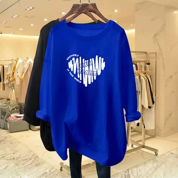 愛依依 上衣 長袖T卹 印花上衣 學院風中長款 中大尺碼 S-3XL 新款慵懶風寬鬆內搭中長款打底衫-9931.