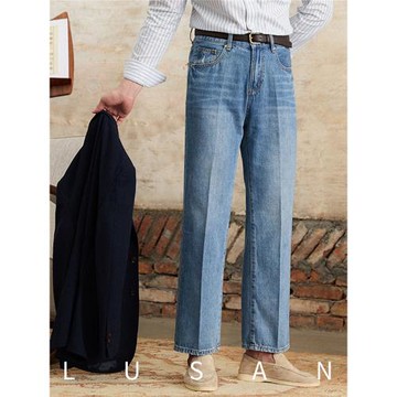 鹿三先生夏季薄款紳裝復古牛仔褲意式高腰直筒品味休閑長褲子潮男