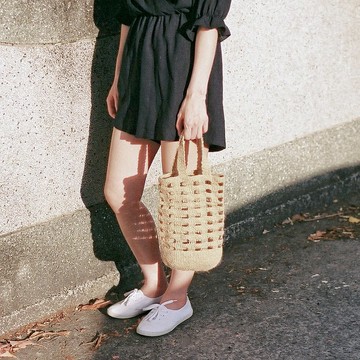 小粗線手提袋/原色麻繩編織/