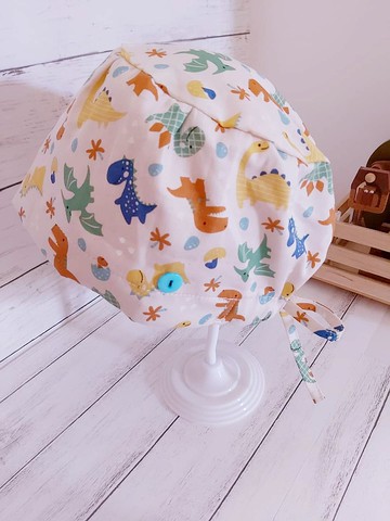 醫護雙層手術帽、工作帽、烘培帽 米白底恐龍系列