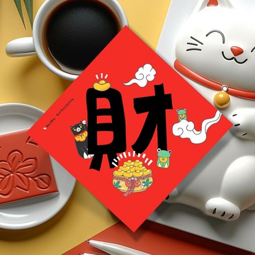 創意斗方/財/原創設計/揮春/貓咪