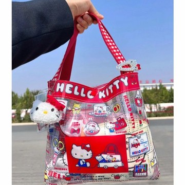 ✨臺灣出貨✨日本 hello kitty pvc 大容量 單肩包 防水購物袋 學生印花 手提包 女包 可折疊輕巧 上班族