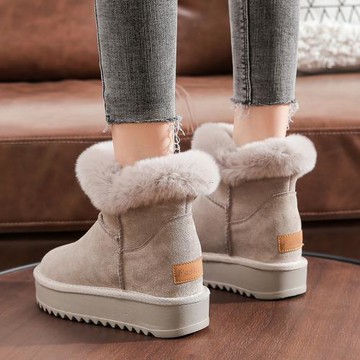 厚底雪地靴女短筒2023冬新款時尚百搭加絨加厚短靴內增高面包棉鞋