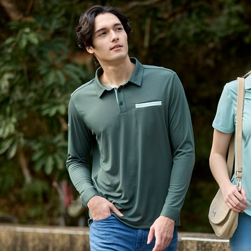 男款POLARTEC POWER DRY透氣排汗長袖POLO衫(A1PSGZ01M行李袋綠/抗臭/透氣/銀離子)