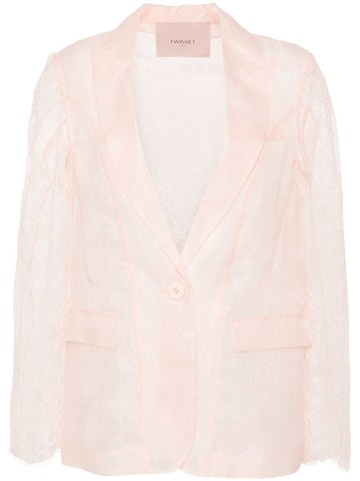 TWINSET - floral-lace single-breasted blazer - women - Polyester - 40 - Pink