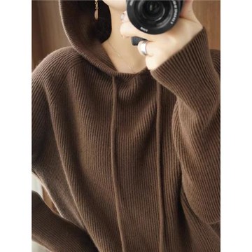 歐貨高檔2025新款設計感小眾時尚氣質寬松連帽百搭羊毛加厚針織衫