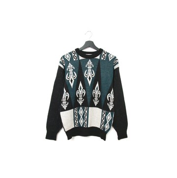 Back to Green-復古毛衣 綠黑相間 圖騰 ws-59 vintage sweater