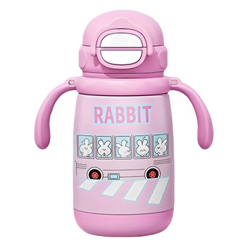 SUNORO 316不銹鋼兒童保溫杯 雙飲設計  1個  400ml  粉色小兔子