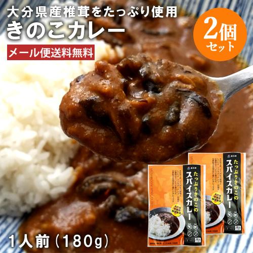 グルテンフリー たっぷりきのこのスパイスカレー 1人前(180g)×2個セット 中辛 嬉多家 ゆうパケット送料込