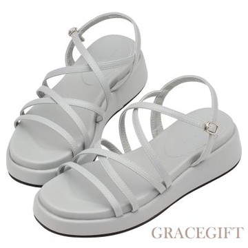 【Grace Gift】慵懶生活交叉細帶雲感厚底涼鞋 藍灰