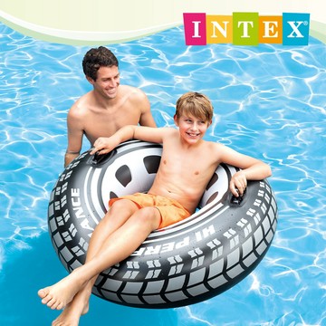 【INTEX】酷輪胎帶扶手游泳圈/泳圈/浮排/充氣泳圈/兒童泳圈 114cm 適用9歲+(56268)