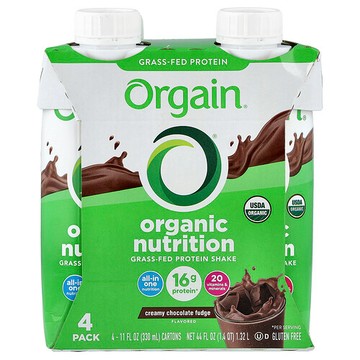 Orgain, 有機營養，草飼蛋白質奶昔，奶油巧克力軟糖，4 包，每包 11 液量盎司（330 毫升）