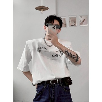 ☆LimeLight☆ 科技 高級感 墊肩 圓領 小高領 寬鬆 落肩 短袖 短T