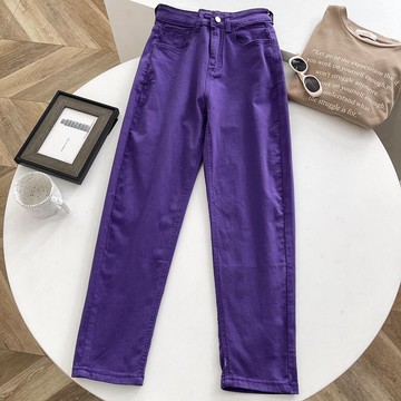 卡系列 牛仔褲女夏天薄款有彈力年新款氣質純色顯瘦高腰褲 A