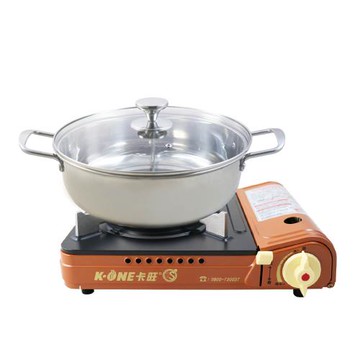 【ZHENG NIU 正牛】頂級316不鏽鋼鴛鴦火鍋32cm+卡旺雙安全卡式爐(K1-A001D)