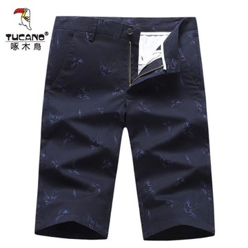 啄木鳥休閑褲男七分褲夏季薄款中年人寬松短褲外穿冰絲彈力短西褲