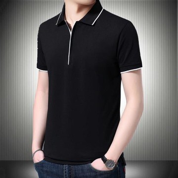 男裝短袖拉鏈領T恤純棉翻領半袖薄款純色有領肥佬寬松版顯瘦上衣