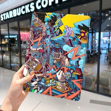 抽象藝術2021款ipad9保護套pro2020蘋果mini6外套ipod迷你4殼air5適用2平板3帶筆槽十第10代三折2022歐美創意