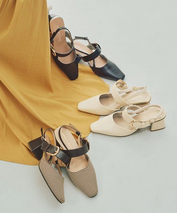 優雅寬帶後勾帶粗跟鞋 (51301)