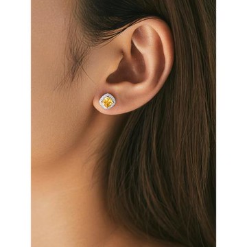 MODIAN摩典S925純銀輕奢黃鉆小方糖耳釘女高級感ins網紅爆款耳環