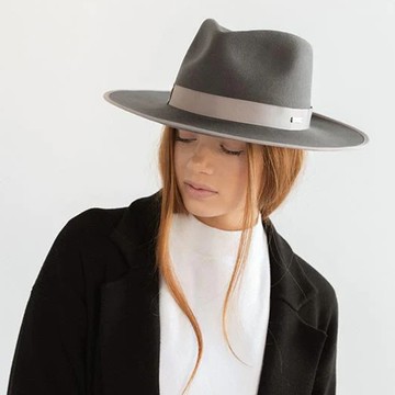 美國 Gigi Pip 英倫女伶 飾帶羊毛紳士帽 深灰 - 59