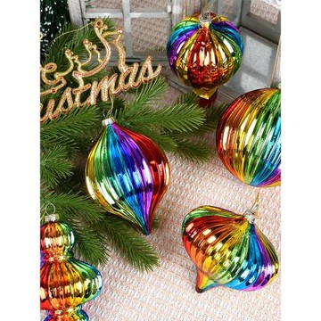 圣誕彩虹玻璃球吊飾掛件圣誕禮物圣誕樹場景布置裝飾彩色吊球掛飾