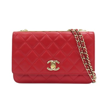 【二手名牌BRAND OFF】CHANEL 香奈兒 紅色 羊皮 荔枝紋 Trendy CC WOC 肩背包 A80982