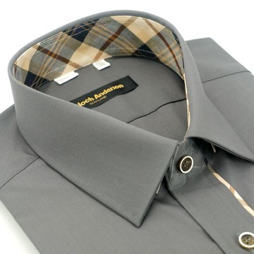 【金安德森】經典格紋繞領灰色門襟變化窄版襯衫-短袖(轉)