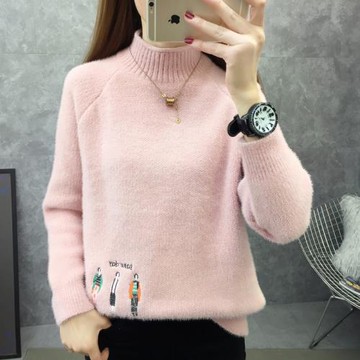 2024秋冬加絨加厚毛衣女大童初中高中半高領學院風百搭甜美少女裝