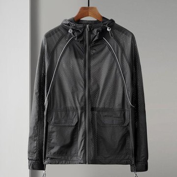 超薄夏季激光打孔連帽夾克防曬服男士網眼透氣戶外休閑工裝防曬衣