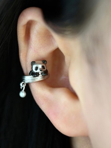 925銀鍍金猫熊耳骨夾天然淡水珍珠