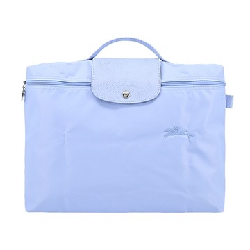 LONGCHAMP LE PLIAGE GREEN系列刺繡再生尼龍摺疊公事包(小/天澄)
