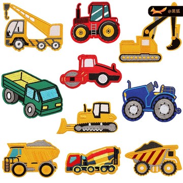 【哈狼族】服飾輔料/刺繡布貼/EMm/工作車系列山貓挖土鏟土壓路機吊臂怪手農機水泥車垃圾車貨車計程車公車消防車警車燙布貼