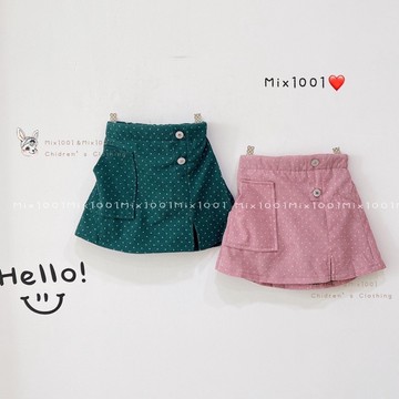🌈✨厚🔥滿版點點銀扣短裙✨兒童點點側口袋短裙 5-17