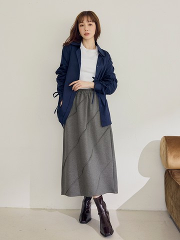 太空棉斜紋造型腰鬆緊長裙