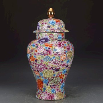 大清雍正粉彩萬花紋將軍罐古董古玩收藏真品老物件仿古瓷器擺件