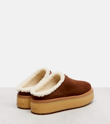 Prada Evolve shearling-trimmed suede platform mules