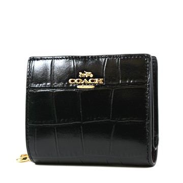 COACH 亮面動物紋釦式拉鍊袋短夾-黑色