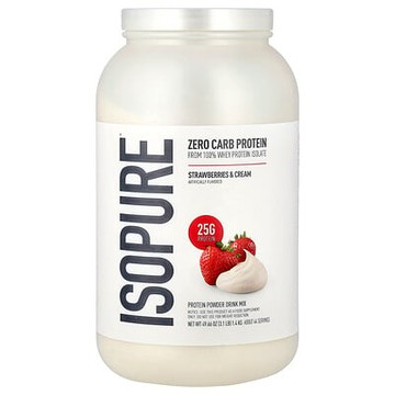Isopure, 零碳水化合物蛋白質粉，草莓和奶油味，3.1 磅（1.4 千克）
