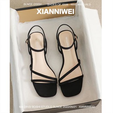 涼鞋2025今年新款夏季仙女風中跟粗跟一字帶高跟鞋時裝羅馬女鞋子