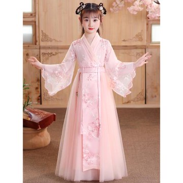 女童中國風超仙古風漢服兒童古裝寶寶粉色糯裙女孩唐裝春秋公主裙