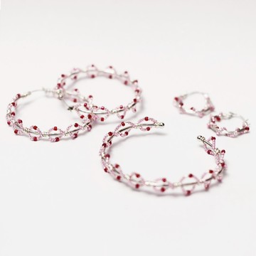 Pamycarie手工製作玻璃珠米珠純銀線粉紅色系手鐲