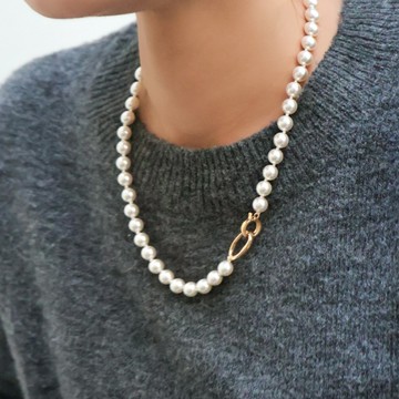 【Whomfor吳爾芙輕珠寶】澳洲白強光珍珠短毛衣鍊 (男女皆適合)