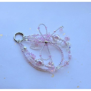 ☆星空燦爛水晶☆714.海蒂 雙顆蝴蝶珠 粉色系 手機掛 吊飾 手機鍊