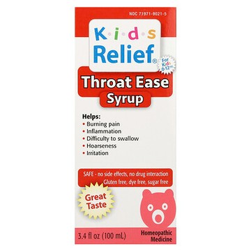 Homeolab USA, Kid's Relief®，咽喉舒緩糖漿，0-12 歲，3.4 液量盎司（100 毫升）