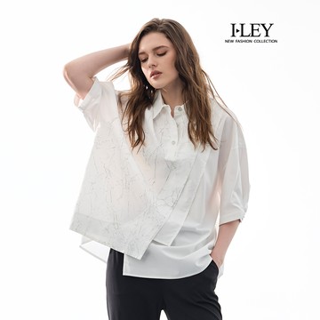 ILEY伊蕾 方形剪裁萊賽爾拼接造型襯衫(白；M-L)
