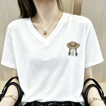 【台灣现貨】100%竹節棉 短袖上衣 韓版V領t恤 女生上衣 透氣上衣 夏天上衣 寬鬆T恤 V領上衣 短袖T恤 遮肚上衣