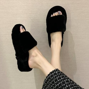 女士厚底高跟毛毛拖鞋女外穿室內時尚家居家用秋冬季網紅2026新款