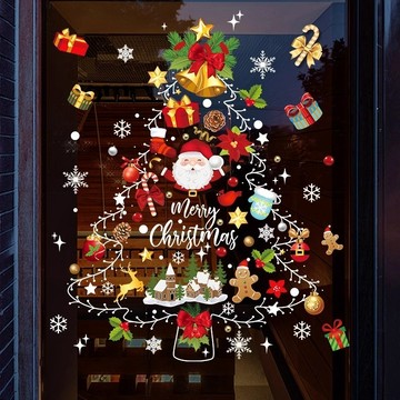 🎅聖誕裝飾🎅聖誕節裝飾品靜電貼創意聖誕老人樹窗戶玻璃門貼紙櫥窗貼場景布置 PQ6L