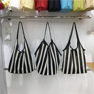 小臟柜 小眾夏日菜籃子編織包女慵懶風大容量條紋單肩腋下托特包